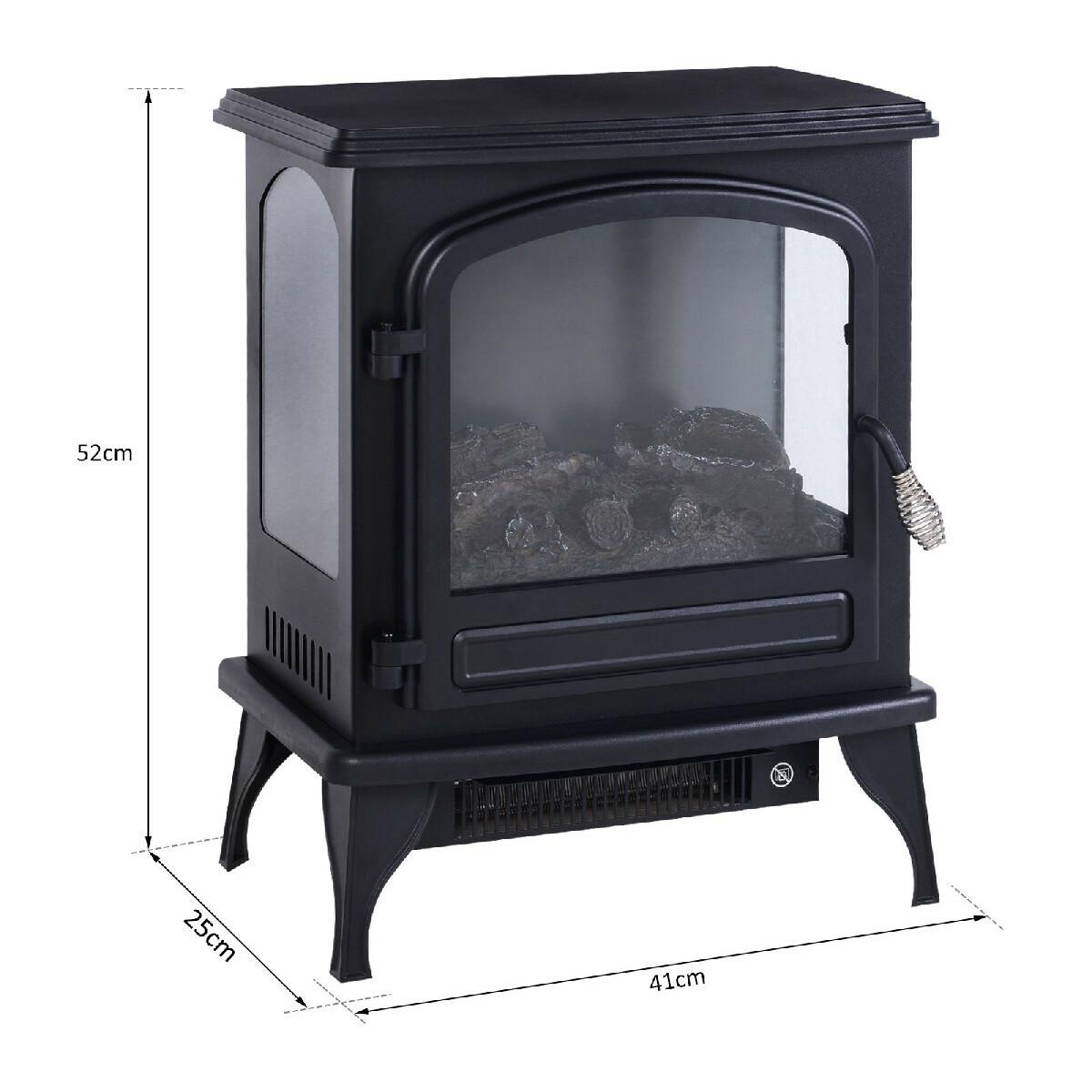 Cheminée électrique poêle style néo-rétro 975-1950 W simulation flammes LED porte noir