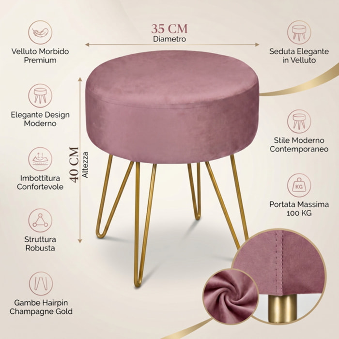 Panca Imbottita in Velluto con Gambe Dorate, Seduta Elegante dal Design Moderno per Camera da Letto, Ingresso, Soggiorno e Fondo Letto
