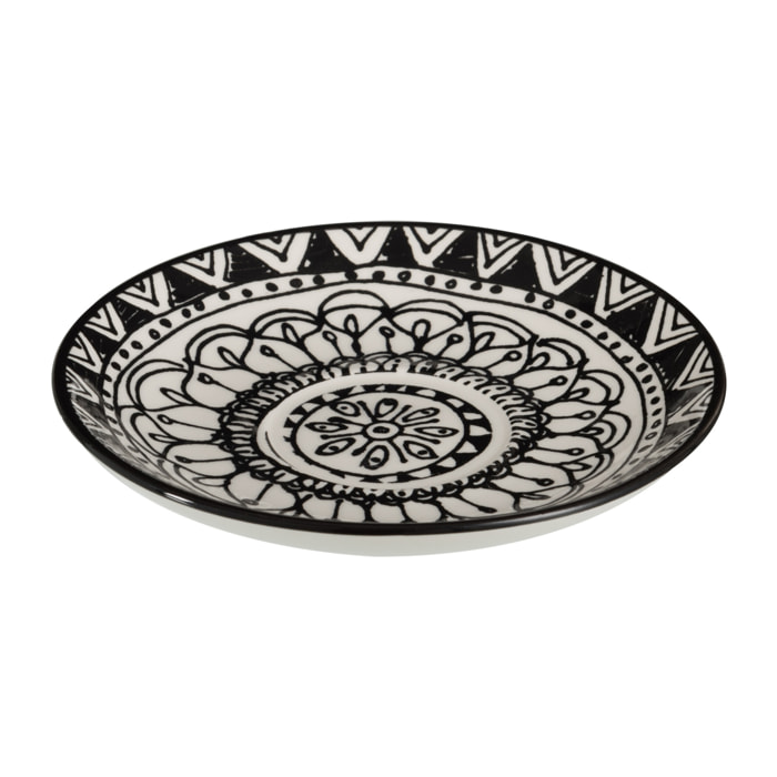 J-Line tasse à café + sous-tasse Monochrome Boho - céramique - noir/blanc - 4 pcs