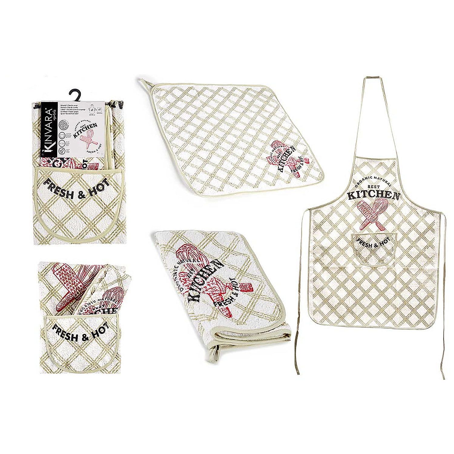 Set di grembiule + strofinaccio da cucina.