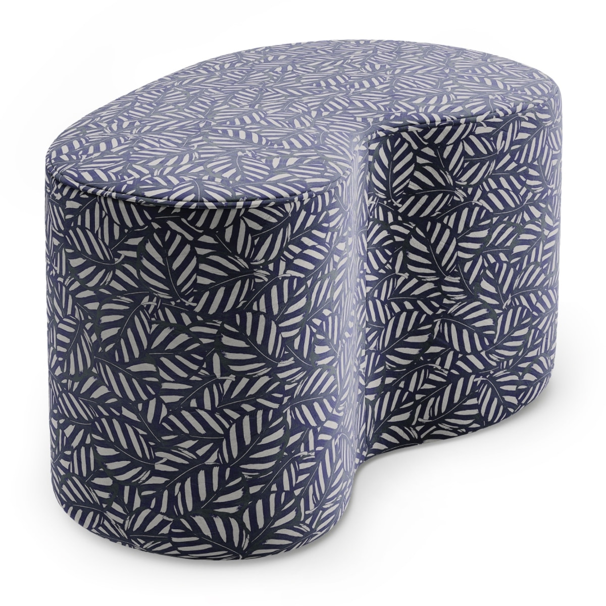 Pouf "Cordoue" en velours motif bleu marine