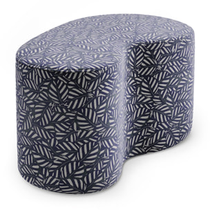 Pouf "Cordoue" en velours motif bleu marine