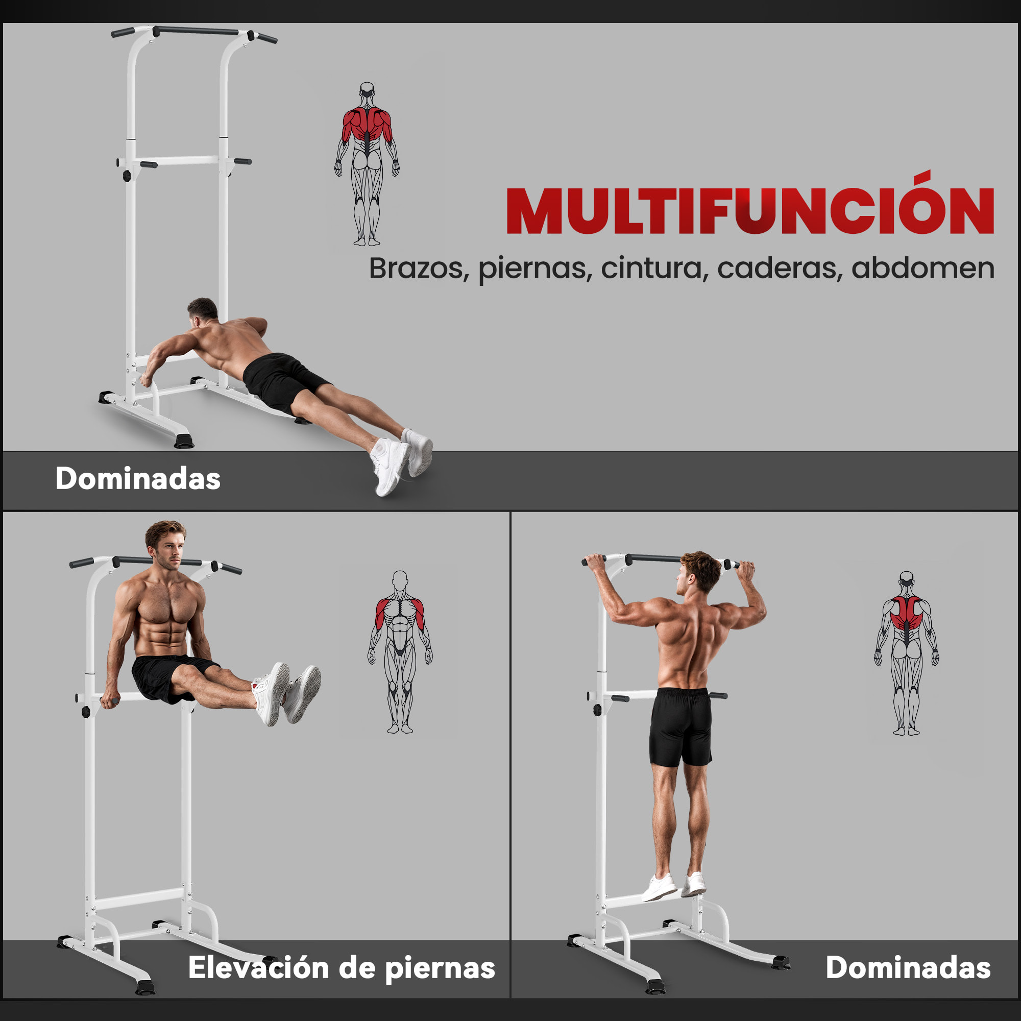Barra de Dominadas Altura Regulable 176,5-227 cm, Estación de Fondos Resistente para Gimnasio en Casa, Máquina Dominadas Multifuncional, para Entrenamiento de Fuerza, Carga 120 kg