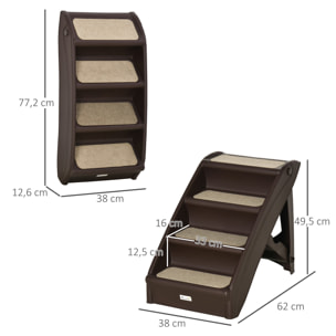 Escalera Plegable para Mascotas de 4 Peldaños Escalón para Perros Gatos Portátil con Alfombras Antideslizantes para Cama Sofá Carga 20 kg 62x38x49,5 cm Marrón Oscuro