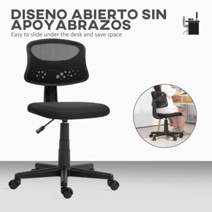Silla de Oficina sin Brazos Silla de Escritorio Giratoria con Respaldo de Malla Transpirable Altura Ajustable Silla de Despacho Carga 120 kg Negro