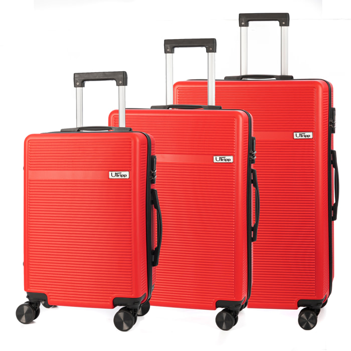 DAM Set di 3 valigie Trolley, in materiale leggero ABS ad alta resistenza. Chiusura numerica e 4 ruote doppie estraibili e girevoli a 360°. 50x29x76 Cm. Colore: Rosso