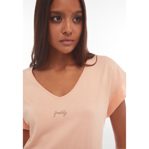 T-shirt donna in jersey modal con inserti in satin