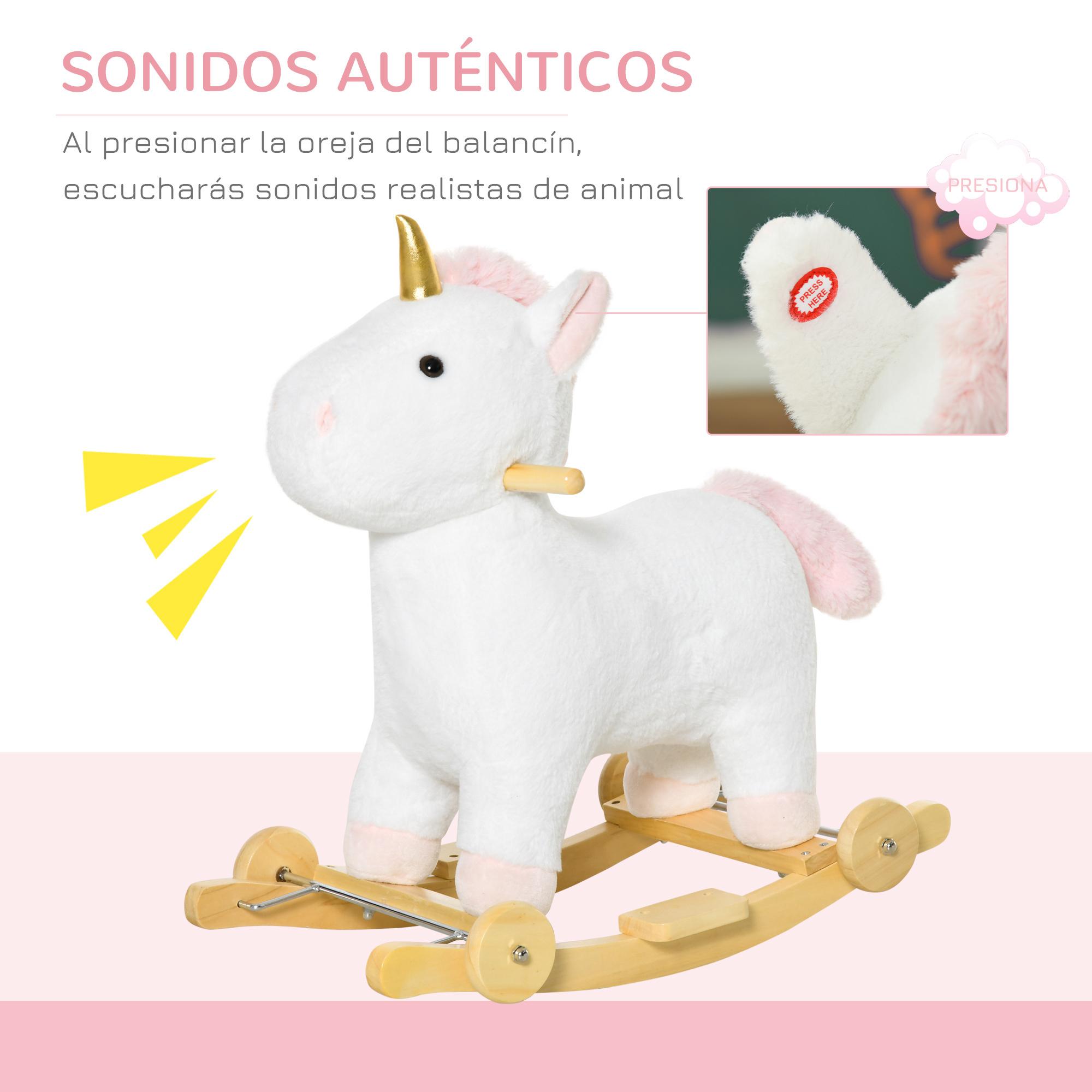 Caballito Balancín Unicornio para Niños de +3 Años con Ruedas Sonidos 63x38x63cm