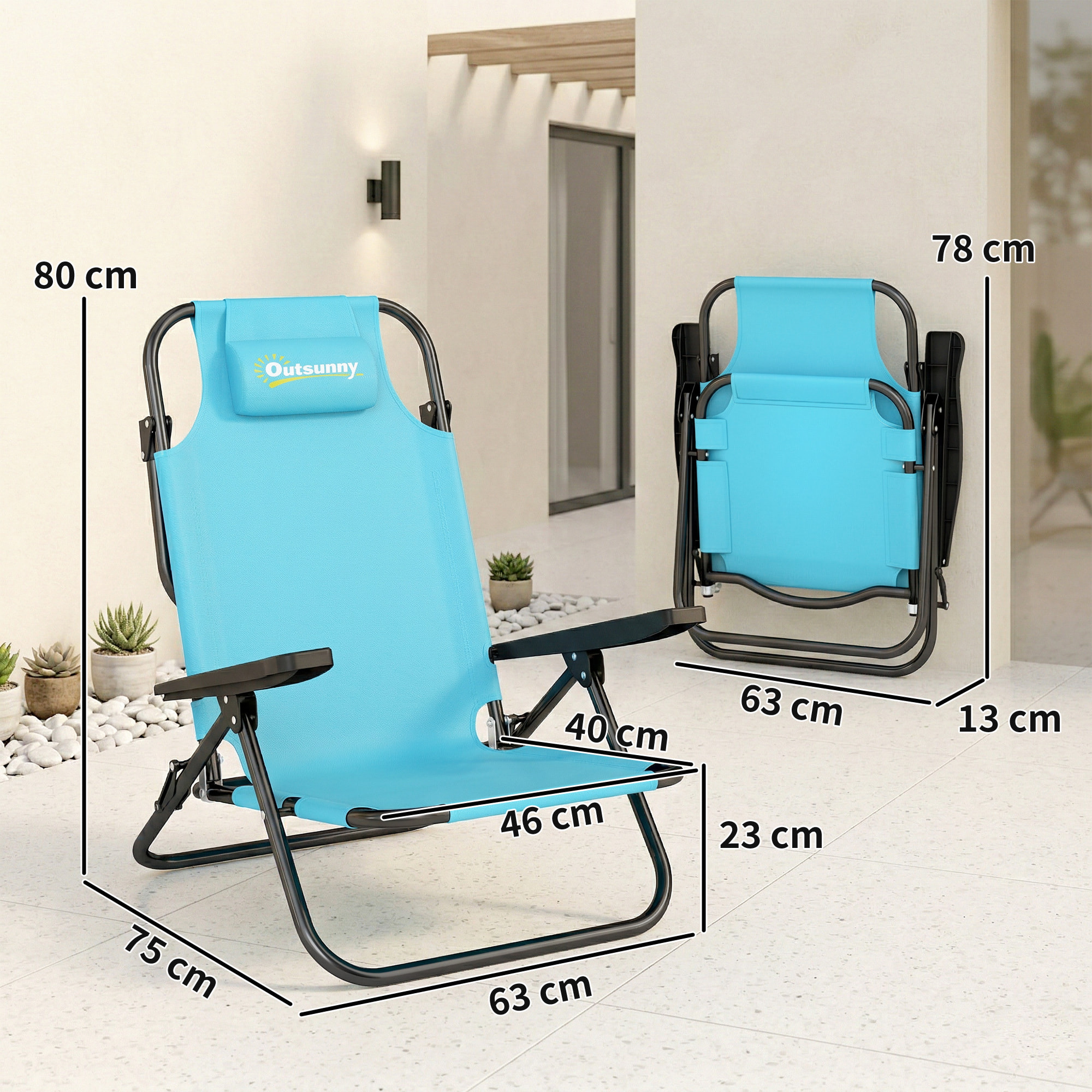 Lot de 2 chaises de plage pliables inclinables bleu
