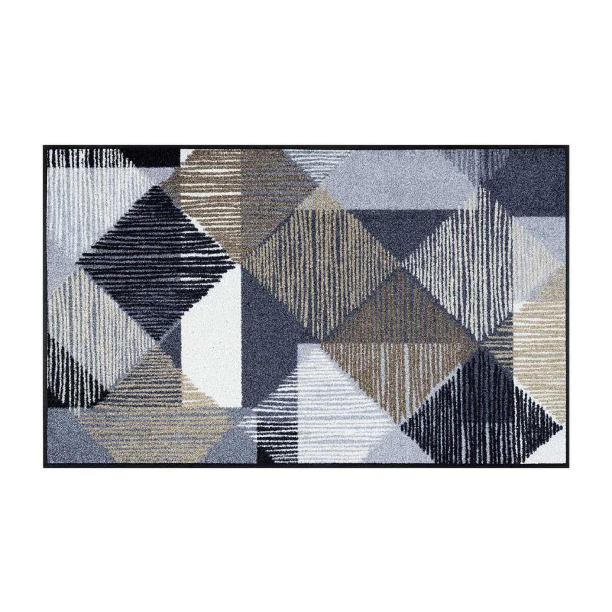 tapis entrée 50x75 tissé bleu et gris rectangle motif géométrique LINOXESO