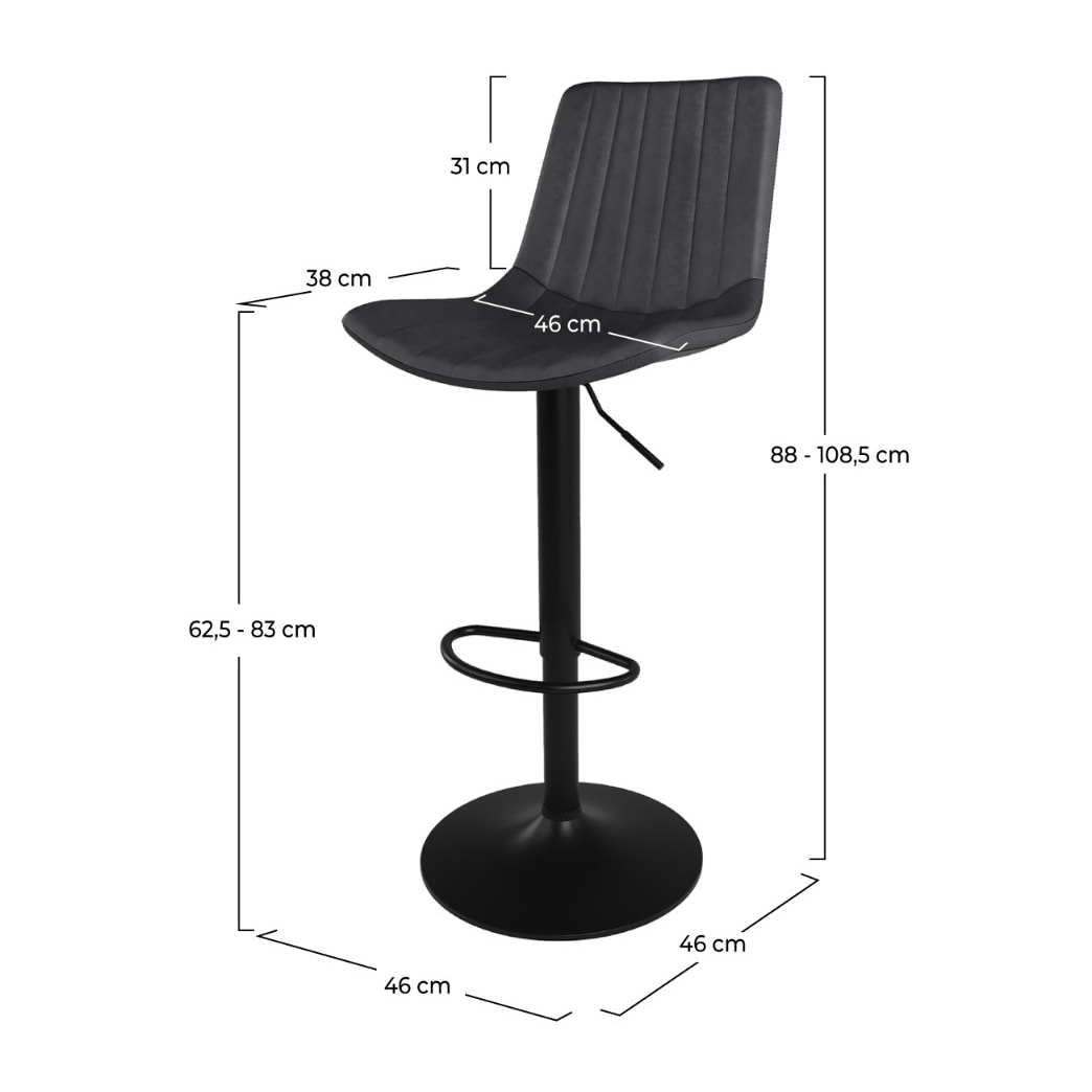 Lot de 2 chaises de bar réglables 62,5/83 cm gris foncé - Killi