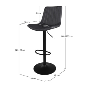 Lot de 2 chaises de bar réglables 62,5/83 cm gris foncé - Killi