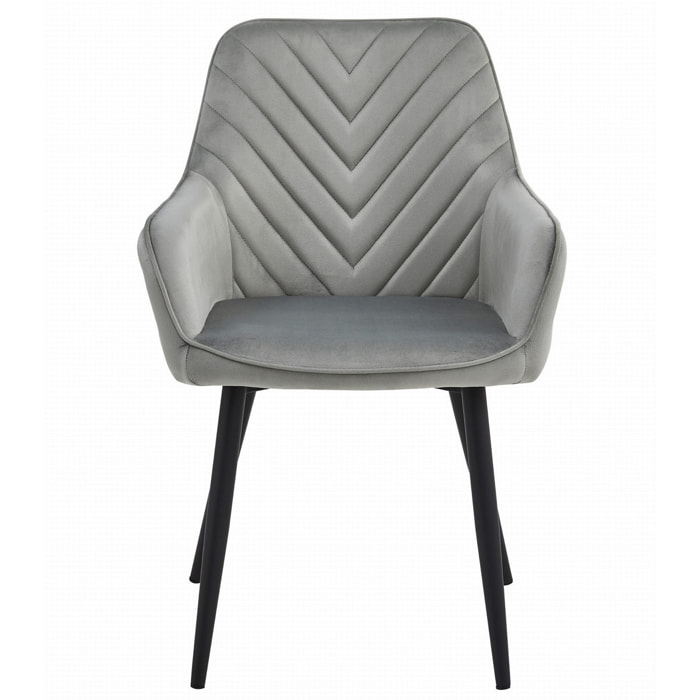 Sedia Nana con braccioli in velluto grigio argento e gambe nere
