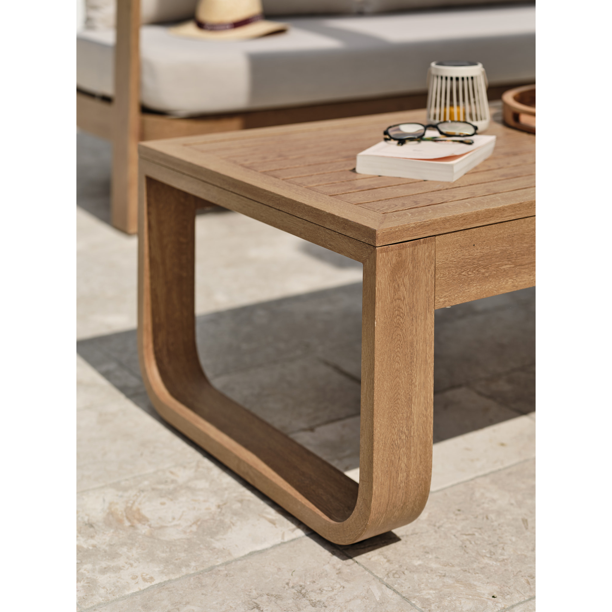 DAVAO - Salon bas de jardin 5 pl en aluminium imitation bois