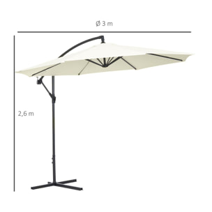 Parasol déporté octogonal inclinable rabattable diamètre 3 m parasol de jardin avec pied en croix crème