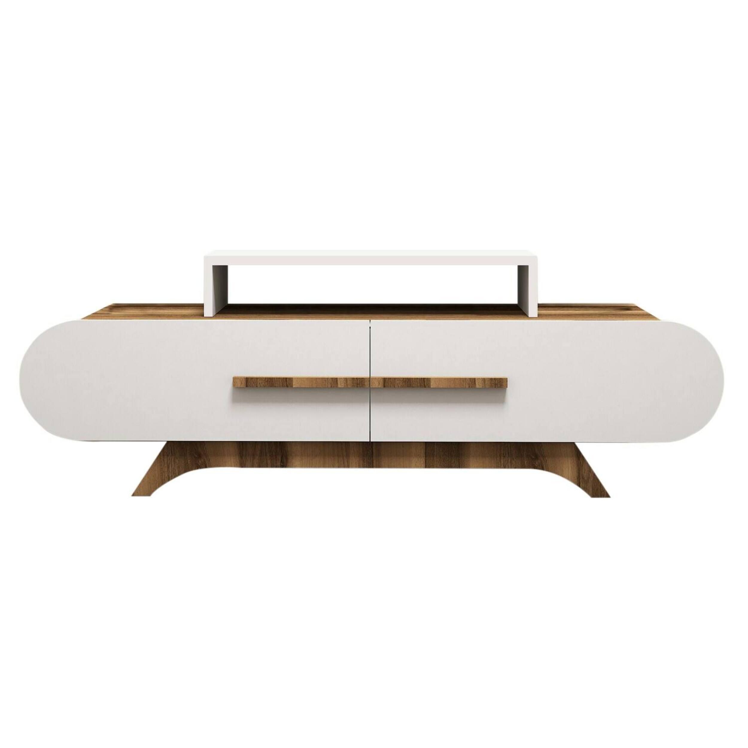 Mobile porta TV Dkastano, Credenza da soggiorno, Armadio basso per TV, Base parete attrezzata, 145x37h50 cm, Noce e Bianco