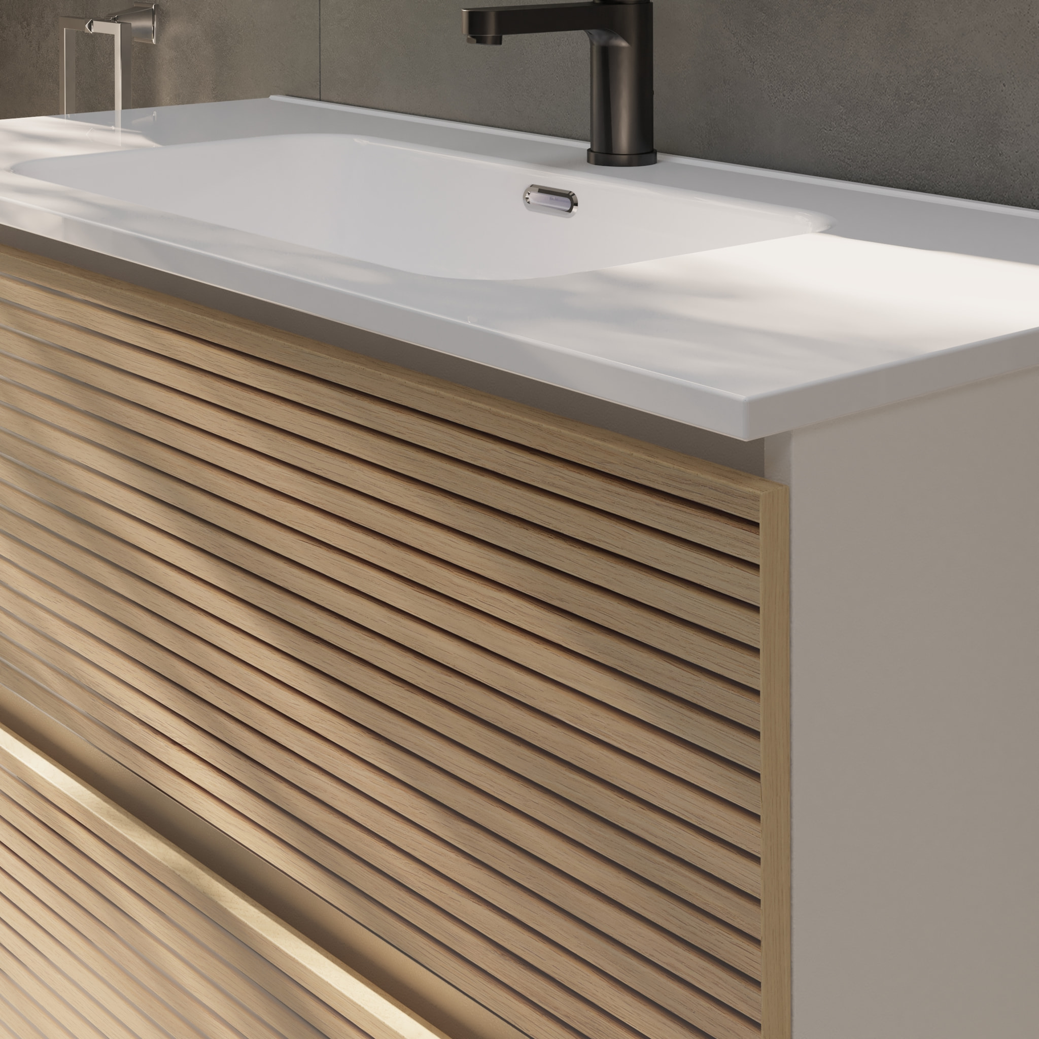 CONJUNTO DE BAÑO YINU | 100 CM BLANCO - SOLOMON | DOS CAJONES | LAVABO ENCASTRADO | NO INCLUYE ESPEJO | ALDAY