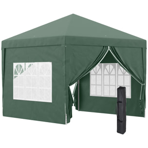 Carpa Plegable con 4 Paredes Desmontables 3x3 m Cenador de Jardín Gazebo Impermeable Protección UV y Bolsa de Transporte Pabellón para Recepción Eventos Camping Cerveza Verde