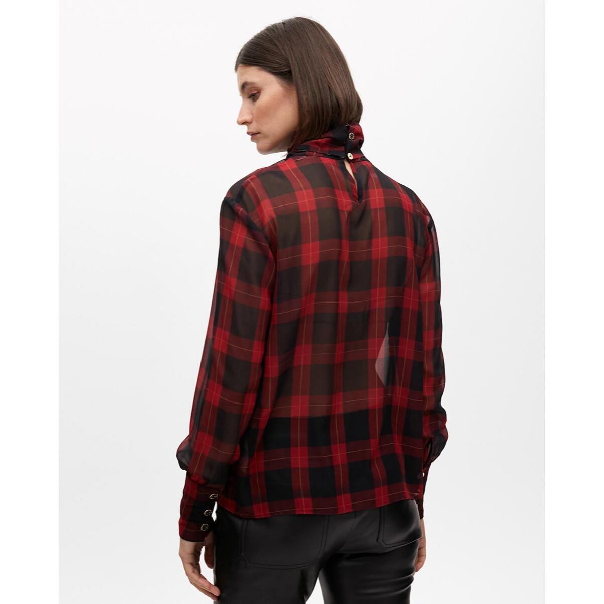 Camicia con Fiocco Stampa Animalier e Tartan