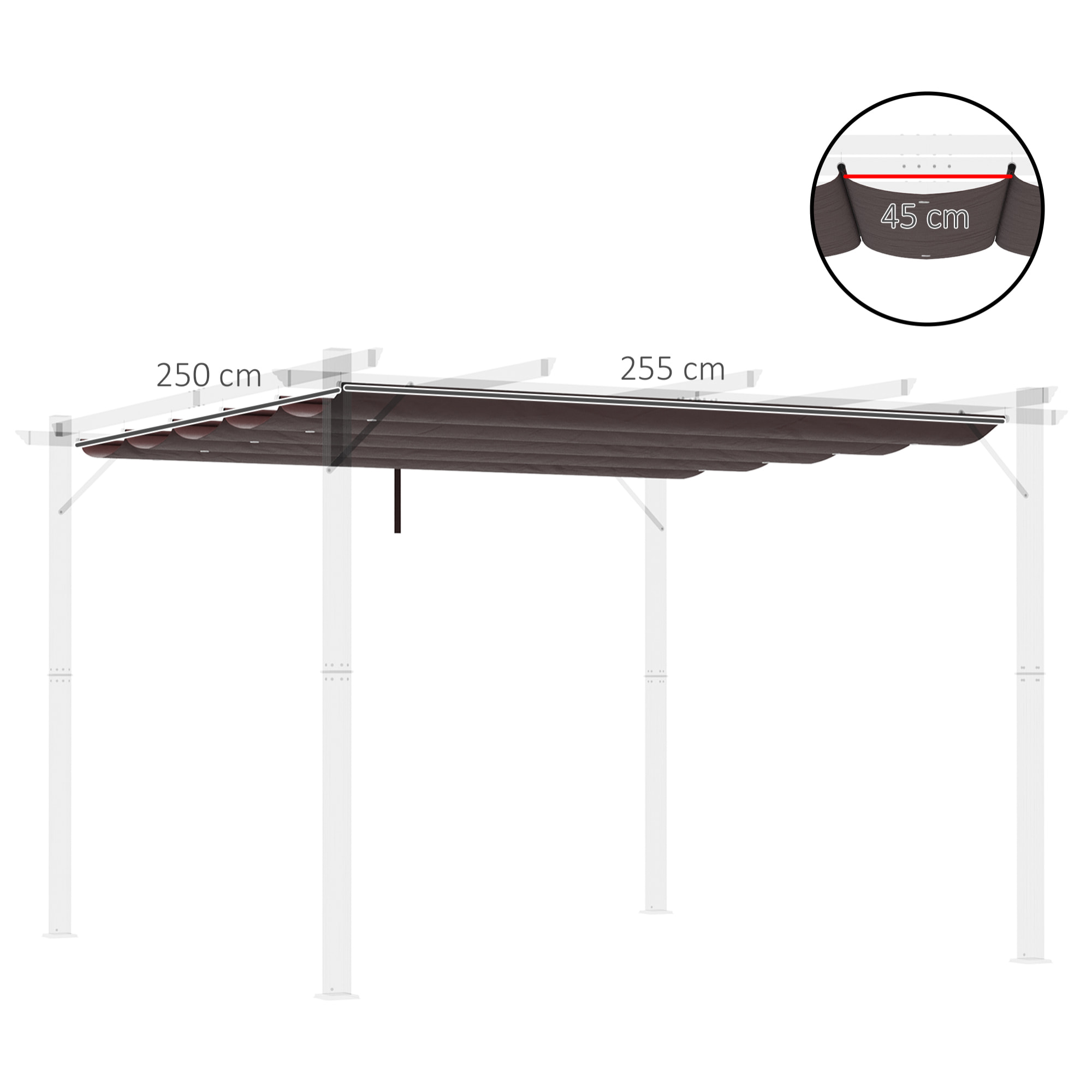 Cubierta para Pérgola Retráctil 2,5x2,55m Toldo con 10 Orificios de Drenaje Café