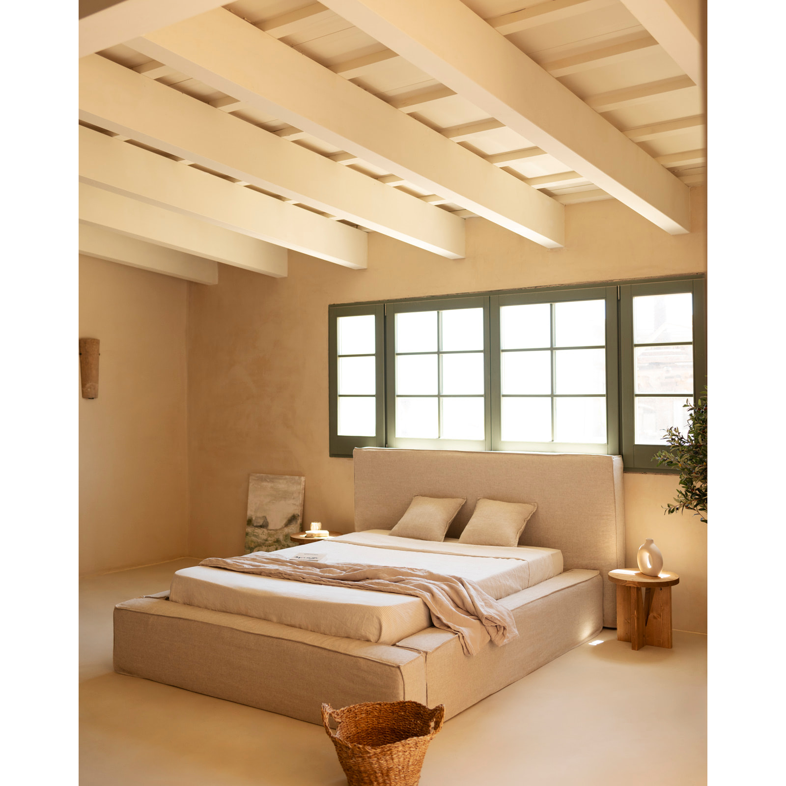 Cama desenfundable de lino beige para colchón de varias medidas