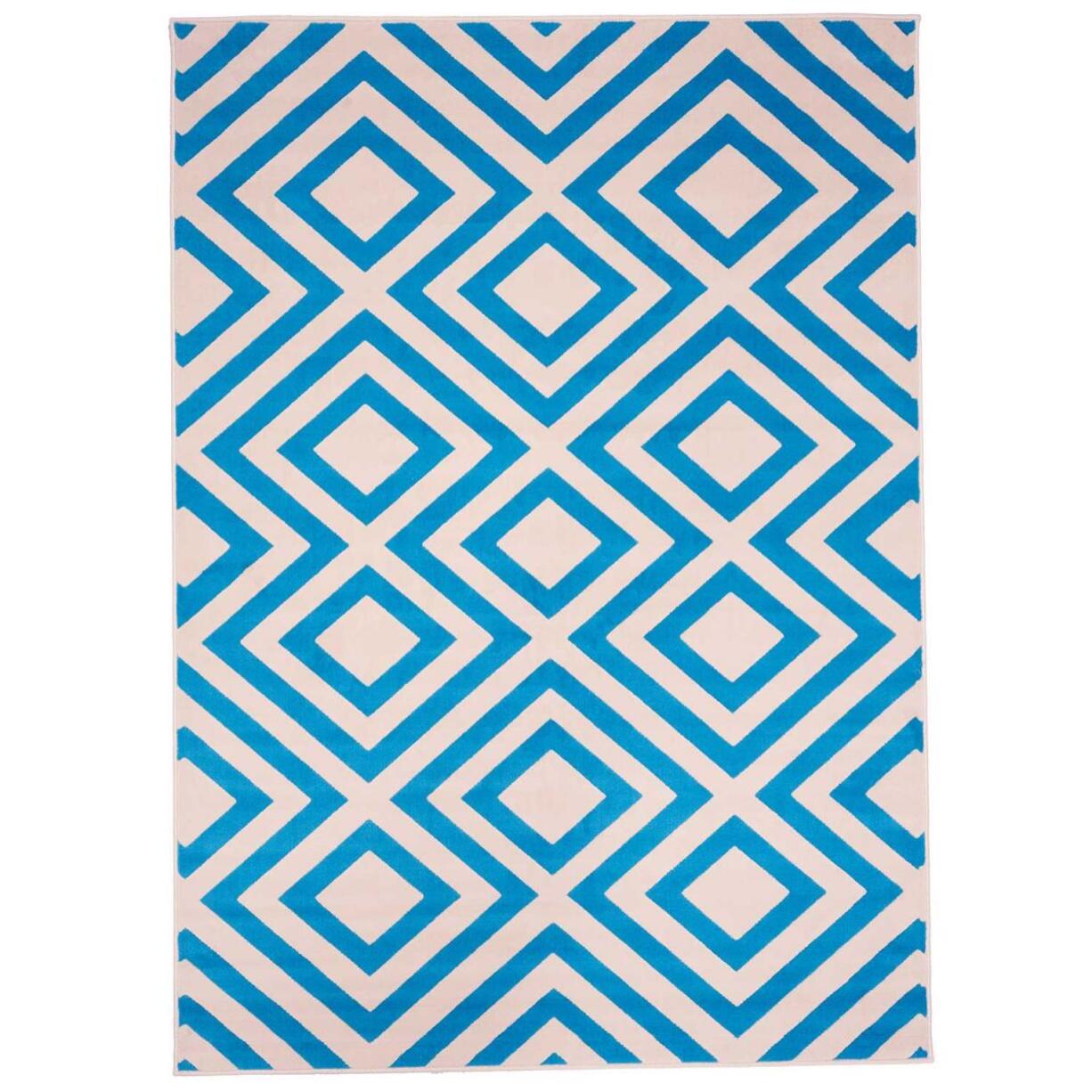 Petit tapis Begja bleu et blanc motif géométrique scandinave