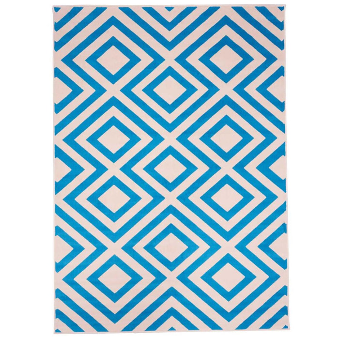 Petit tapis Begja bleu et blanc motif géométrique scandinave