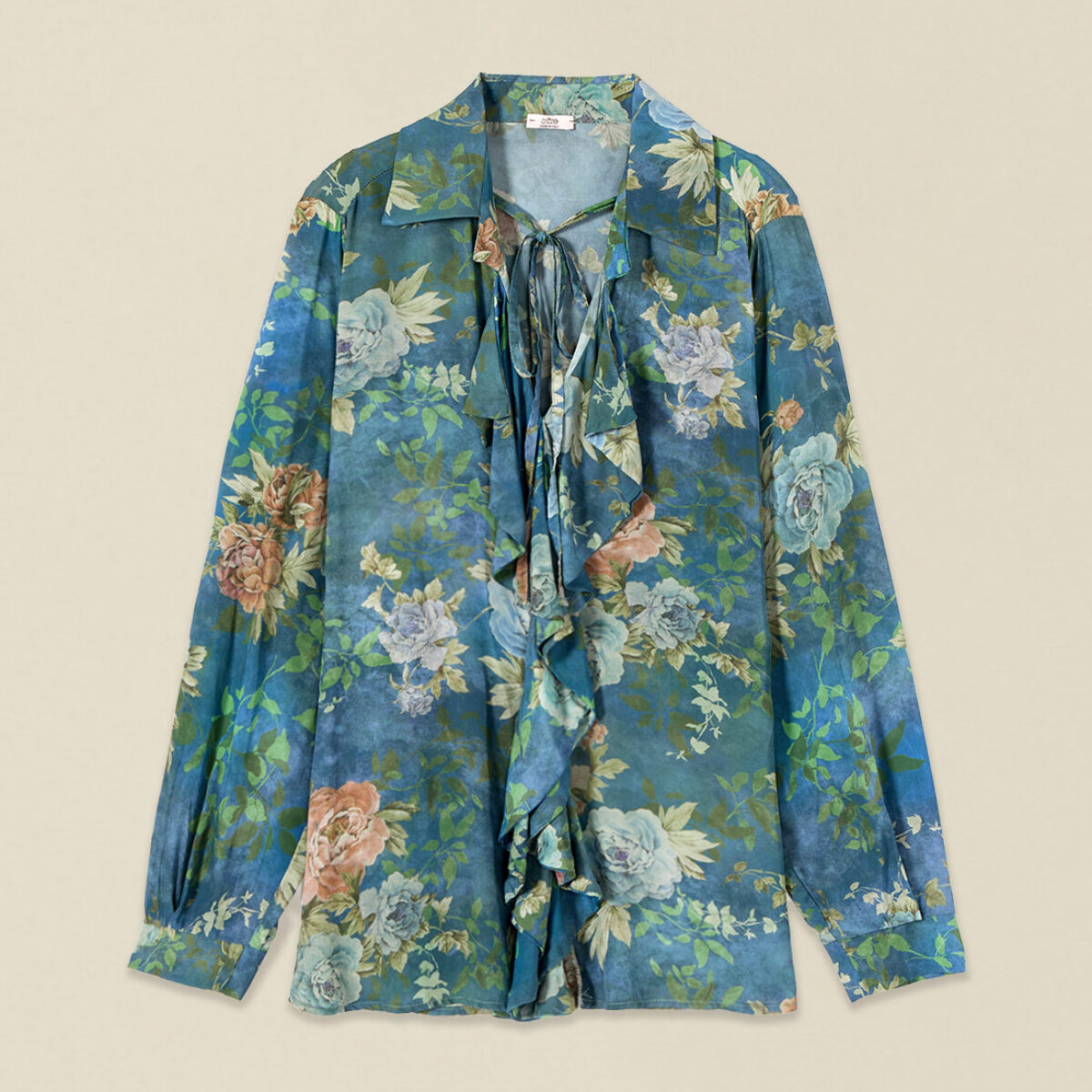 Oltre - Blusa fantasia con volant - Blu