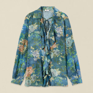 Oltre - Blusa fantasia con volant - Blu