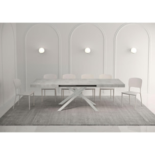 Table extensible 90x140/400 cm Karida gris béton pieds blanc