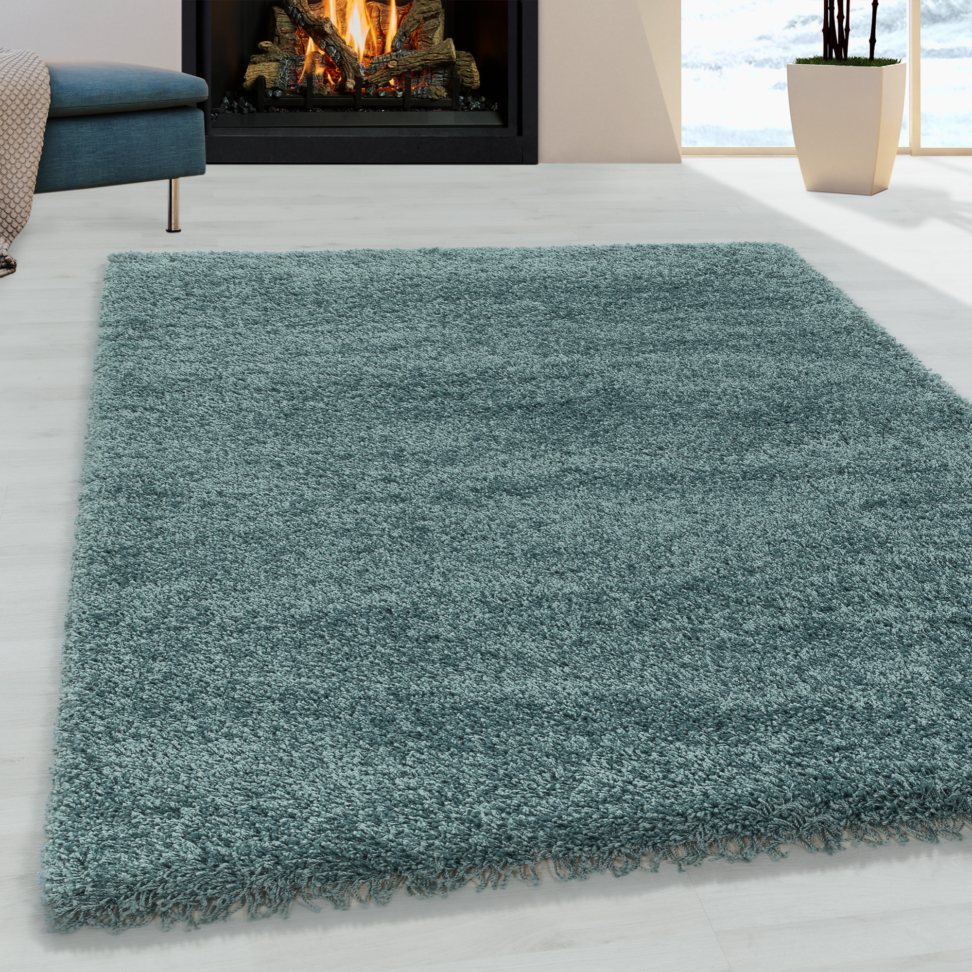 SYDNEY - Tapis shaggy uni à poils longs bleu - SYD3000BLE