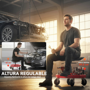 Taburete de Taller Móvil con Bandeja Magnética, Altura Ajustable de 52â‚¬â€œ59,5 cm, Carga 135 kg, Asiento Taburete para Mecánico con Ruedas, para Garaje, Reparación de Automóviles, Rojo