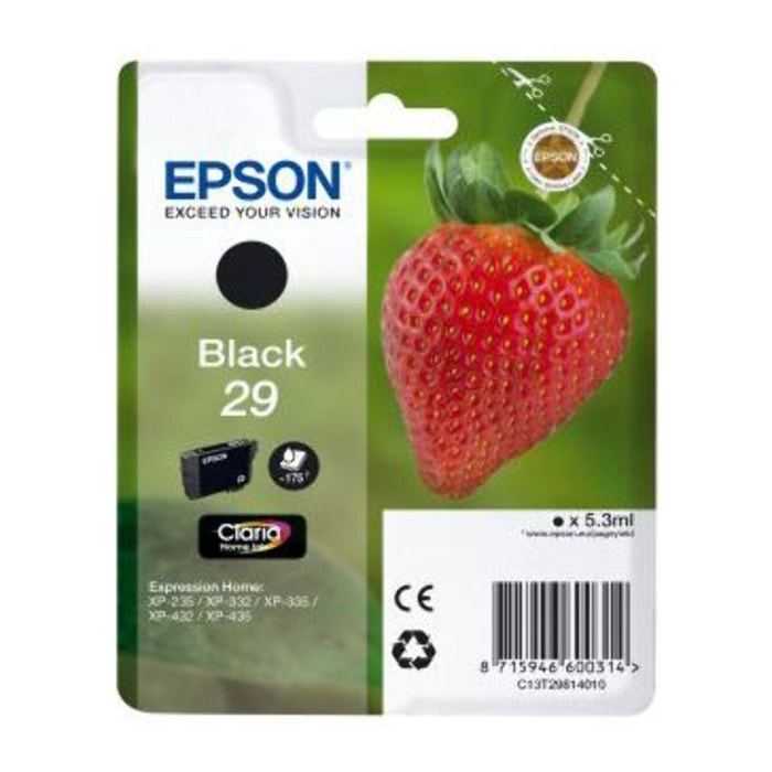 Cartouche d'encre EPSON Originale T2981 Noire Série Fraise - C13T29814010