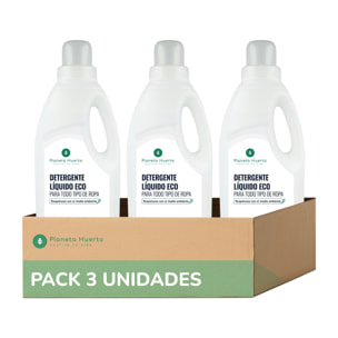 PLANETA HUERTO Pack 3x Detergente Líquido Ropa ECO Sin Perfume 1,5 L – Limpieza Natural, Ideal para Pieles Sensibles