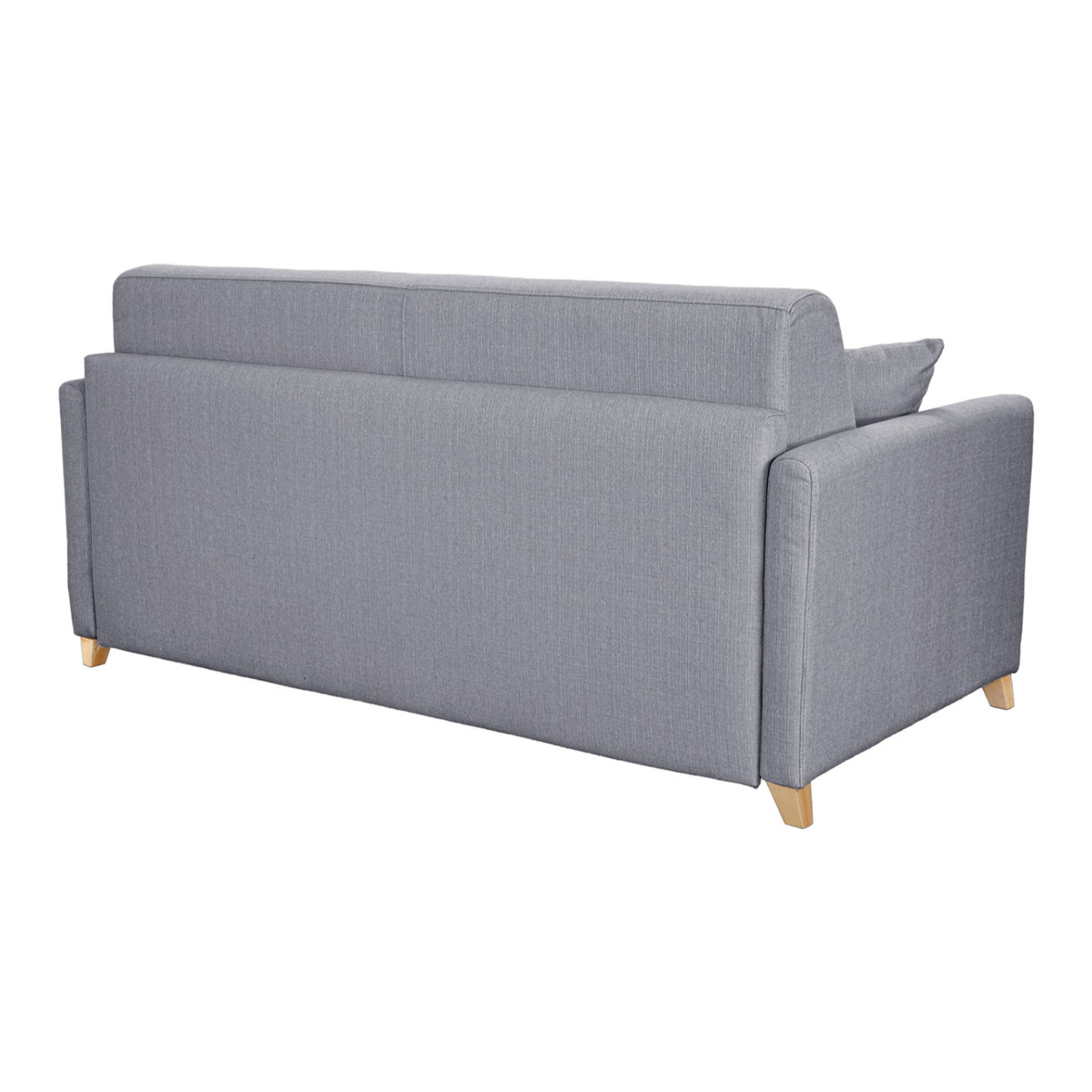 Canapé convertible 3 places en tissu gris clair et bois clair avec matelas 13 cm SKANDY