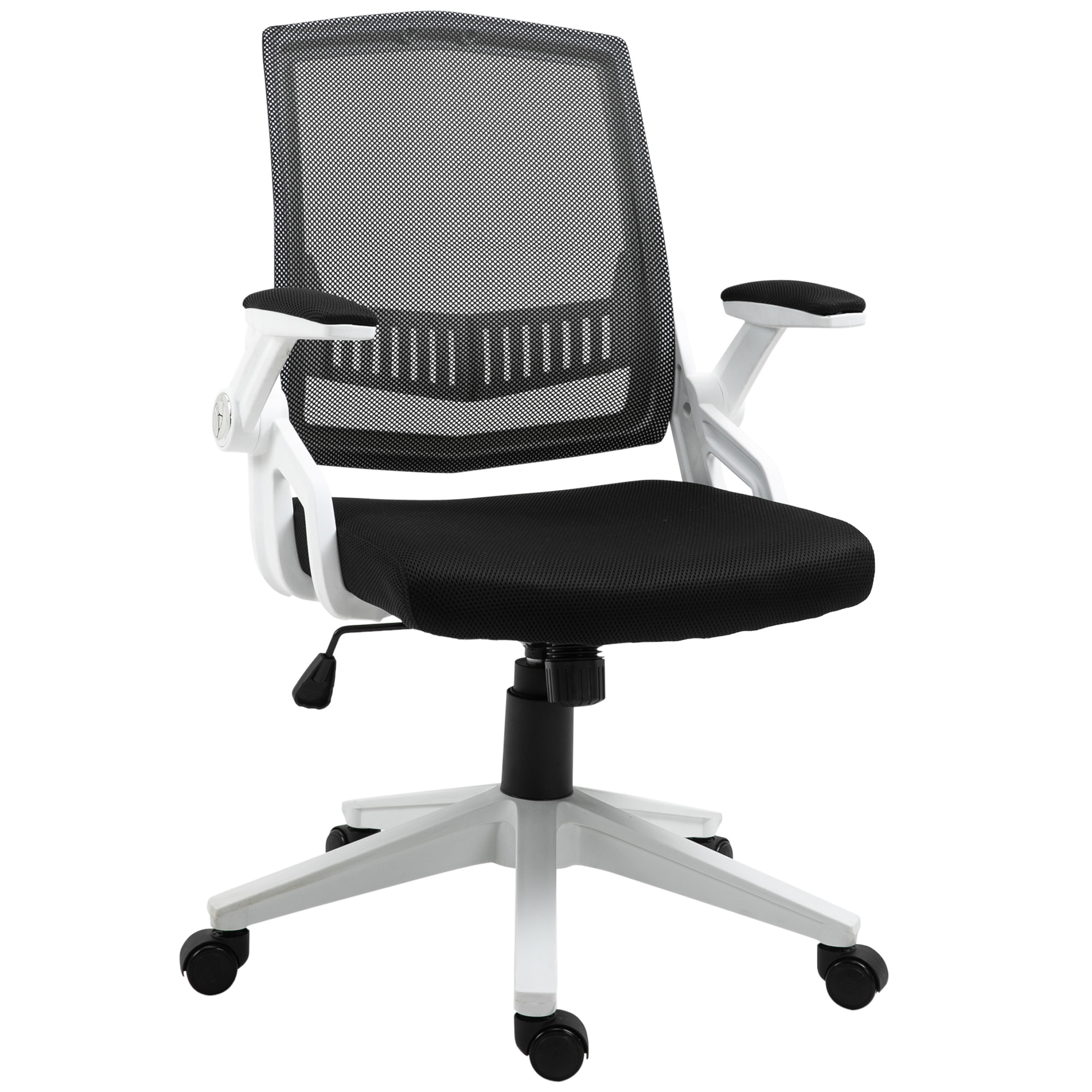 Silla de Oficina Ergonómica Silla de Juvenil con Altura Ajustable Reposabrazos Abatibles Soporte Lumbar y Respaldo Malla Transpirable 61x61x94-104 cm Negro