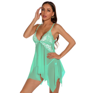 Babydoll de falda irregular con costuras de encaje verde