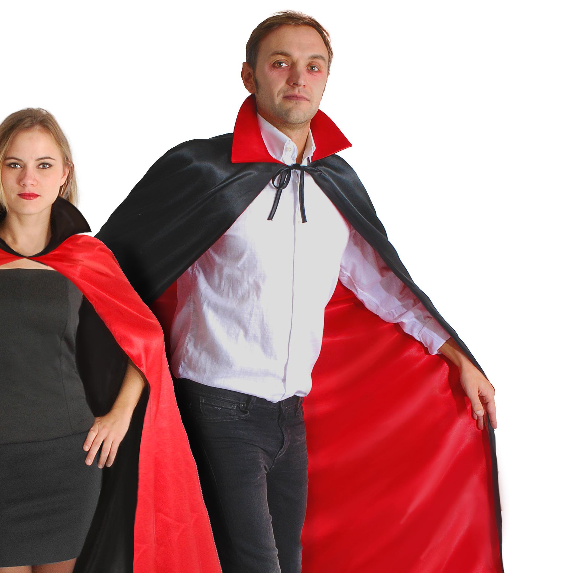 Costume Halloween Mantello Reversibile Vampiro Con Bavero Rosso - Nero Uomo