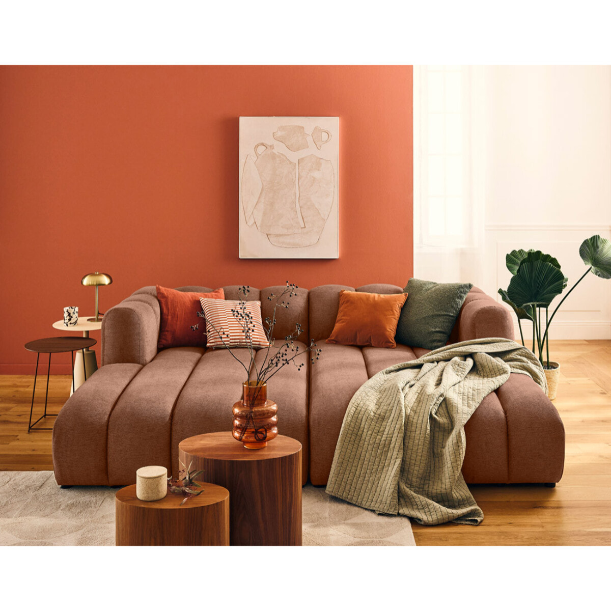 Debbie - module d'assise méridienne gauche en tissu texturé - Terracotta