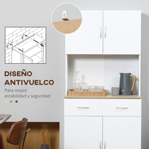 Armario Alacena de Cocina con Cajón 4 Puertas y Estantes Interiores Ajustables Mueble Auxiliar de Almacenaje Moderno para Comedor Salón 80x40x180 cm Blanco