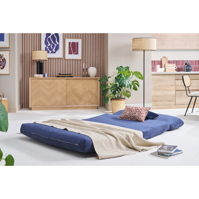 Chauffeuse convertible 2 places en tissu velours côtelé bleu foncé SPENCER