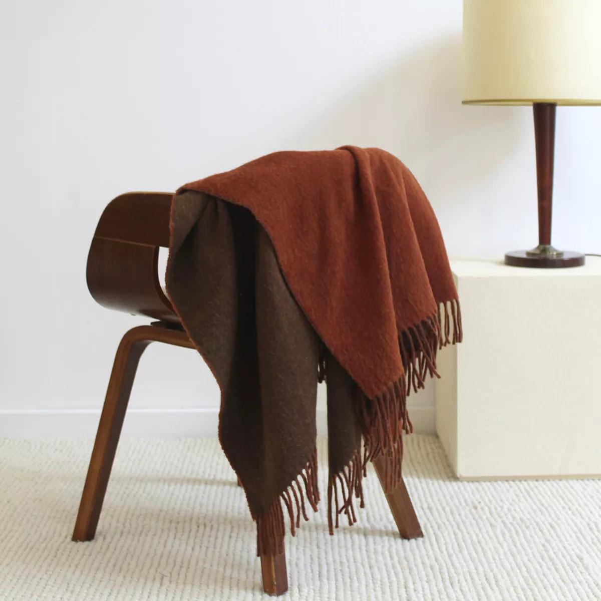 Plaid laine & autres fibres uni rouge marron Duetto rouille