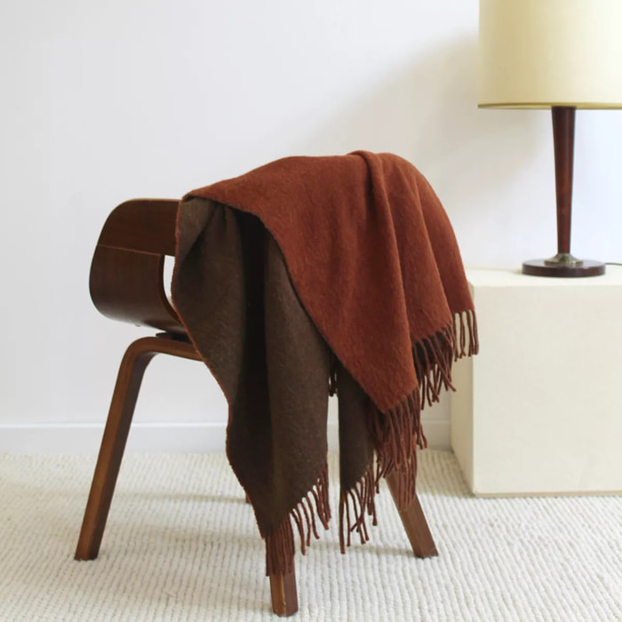 Plaid laine & autres fibres uni rouge marron Duetto rouille