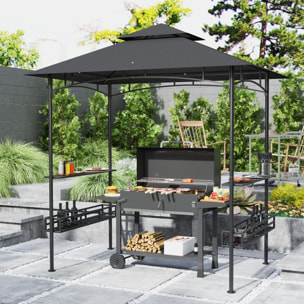Abri pour barbecue - pavillon pour barbecue - barnum - 4 étagères - métal noir tissu anthracite
