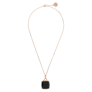 Collana Catena Forzatina con Cuore e Pendente Quadrato in Onice Nero