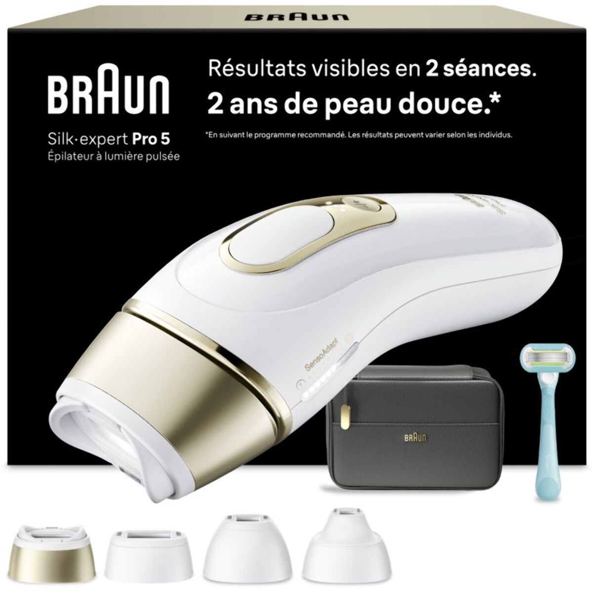 Epilateur lumière pulsée BRAUN IPL PL5431 4 têtes, 1 rasoir Gillette Venus, pochette