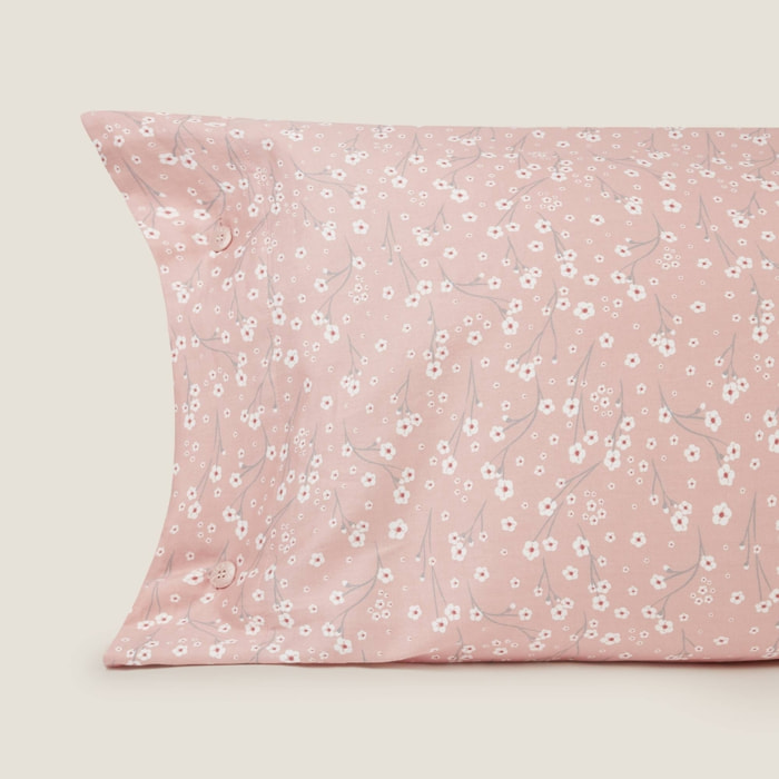 Funda almohada algodón satén flores Muna color rosa