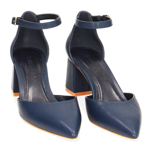 Décolleté Open Shank blu, tacco 6 cm