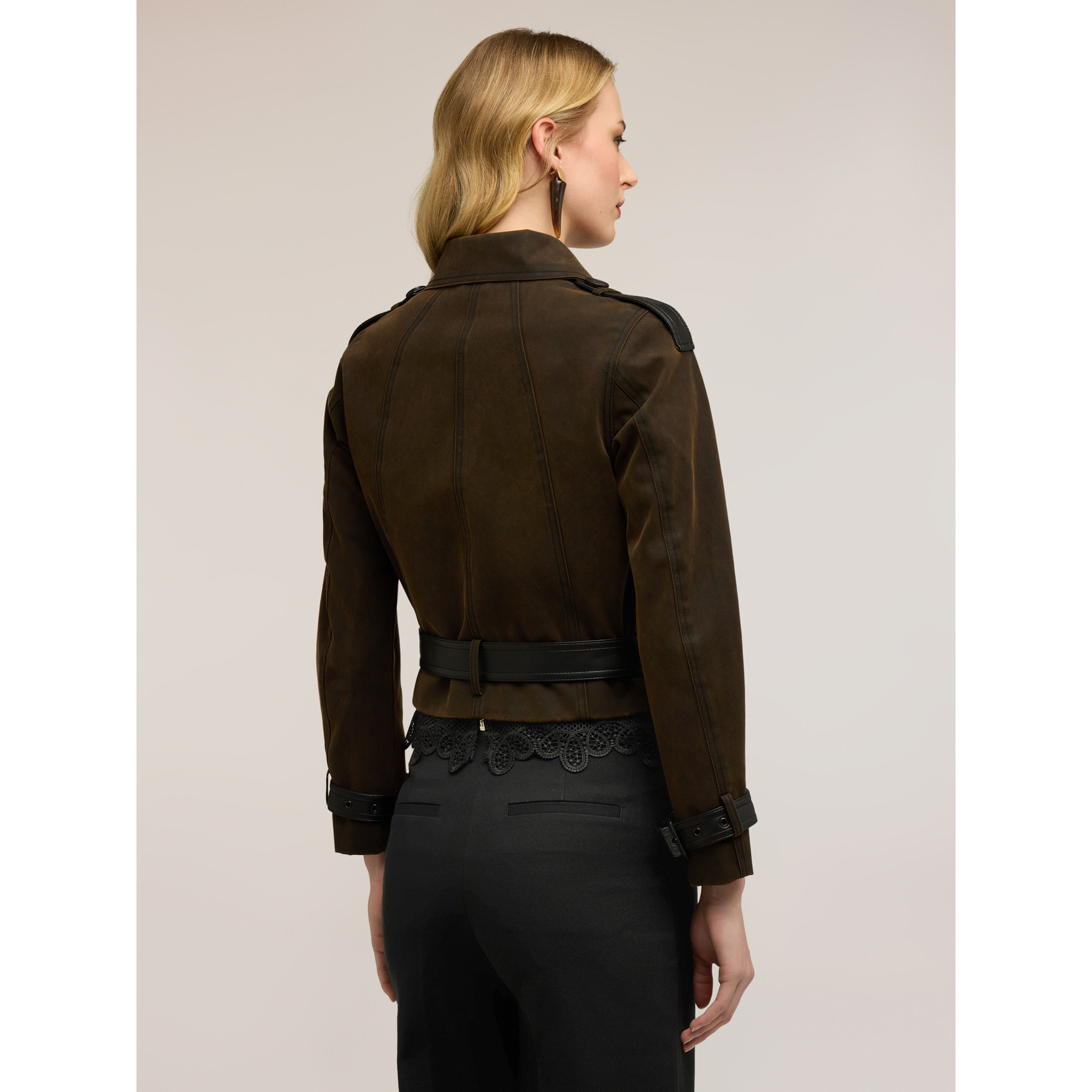 Motivi - Giacca chiodo in tessuto coated - Marrone