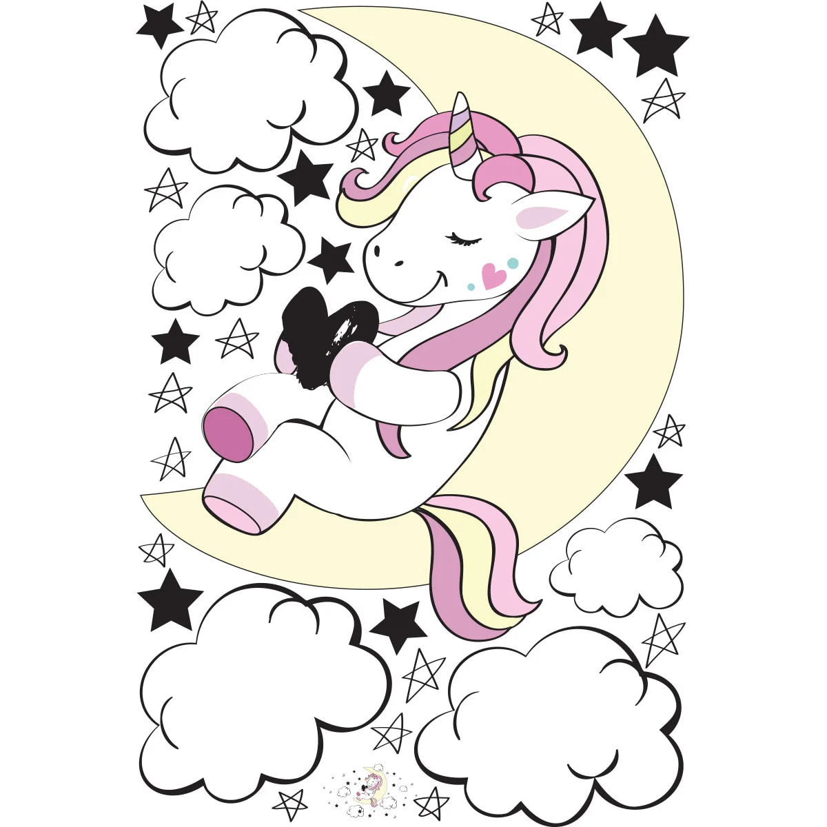 Sticker mural - Ambiance Sticker - LICORNE AMI DE LA LUNE ET DES ÉTOILES - 135x90cm